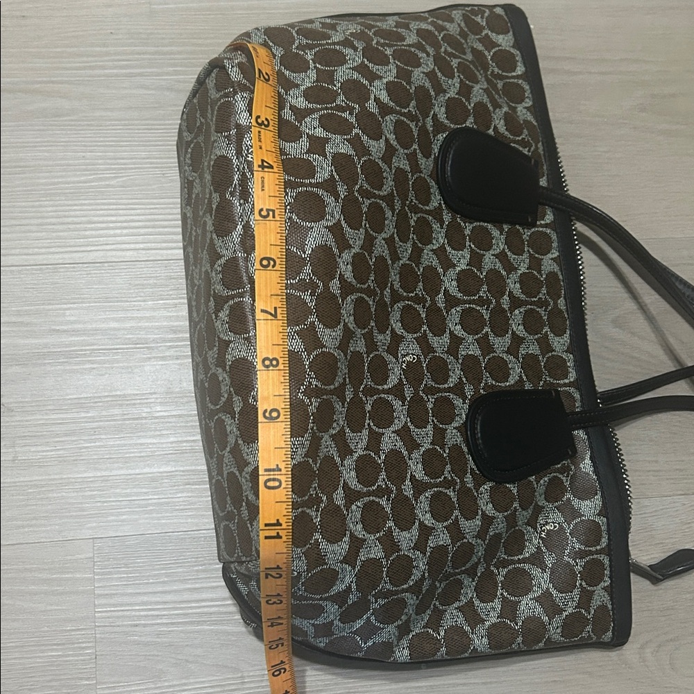 Coach Brown Signature Canvas Tote with Dark Trim and Pouch - Picture 12 of 15